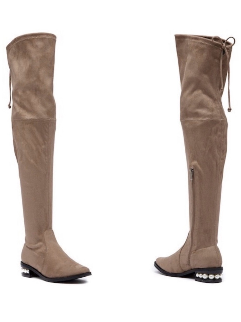 Brand New Catherine Malandrino Taupe Over-the-Knee Pearl-Accent Boots
